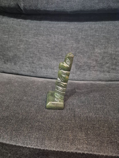 Hand Carved Nephrite Jade Totem Pole Figurine, 3.5"