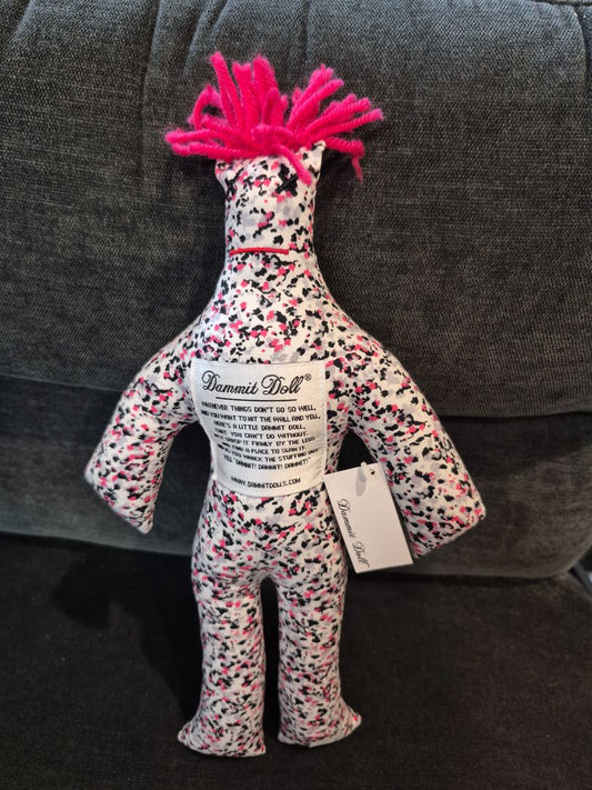 White w/Blk, Pink, & Grey Pattern  Dammit Doll, 12"