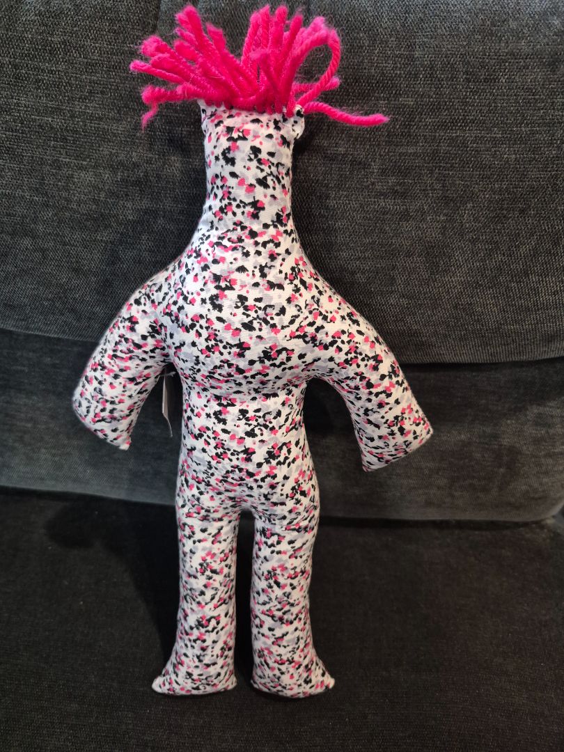 White w/Blk, Pink, & Grey Pattern  Dammit Doll, 12"