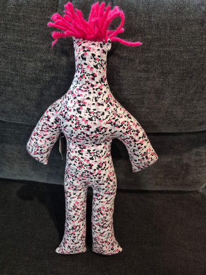 White w/Blk, Pink, & Grey Pattern  Dammit Doll, 12"
