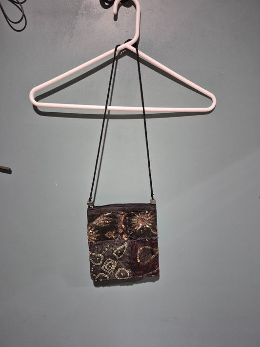 Black  Sequined Boho Crossbody Purse, 7" × 8"