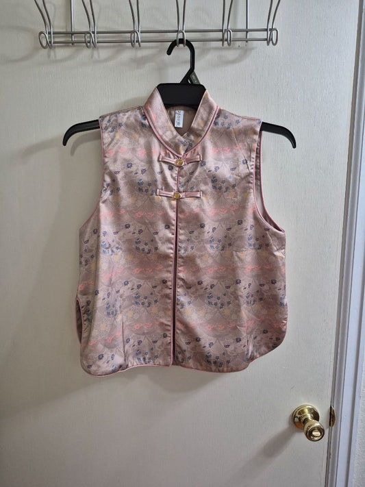 Pink Pattern Chinese-style Stand Collar Vest
