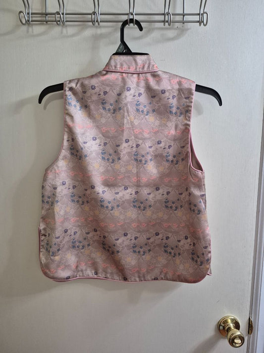 Pink Pattern Chinese-style Stand Collar Vest