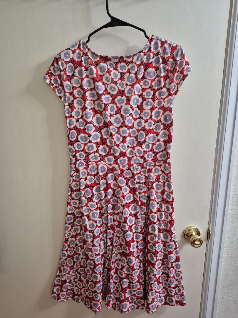 Red Floral Oxiuly Fashion Short Sleeve Criss-cross V Neck Dress, L
