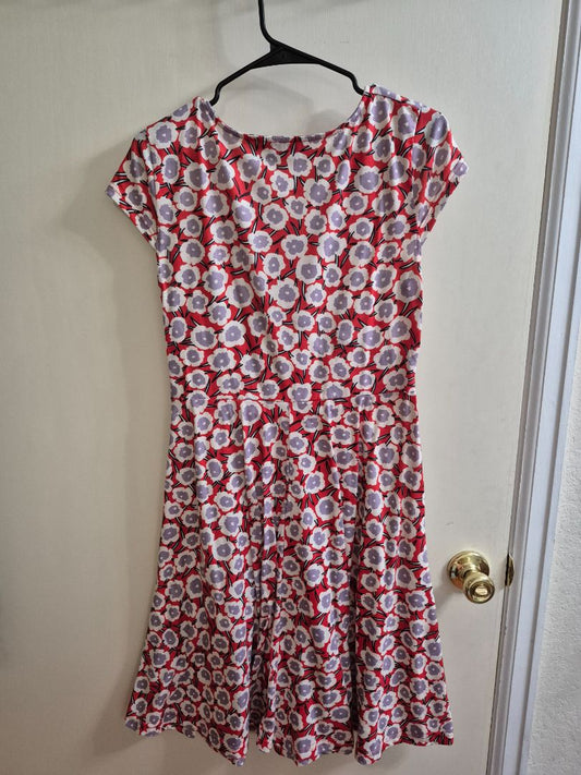 Red Floral Oxiuly Fashion Short Sleeve Criss-cross V Neck Dress, L
