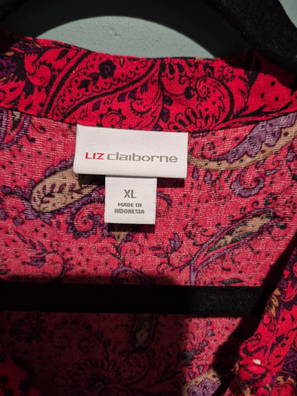 Red Paisley Liz Claiborne Long Sleeve Shirt, XL