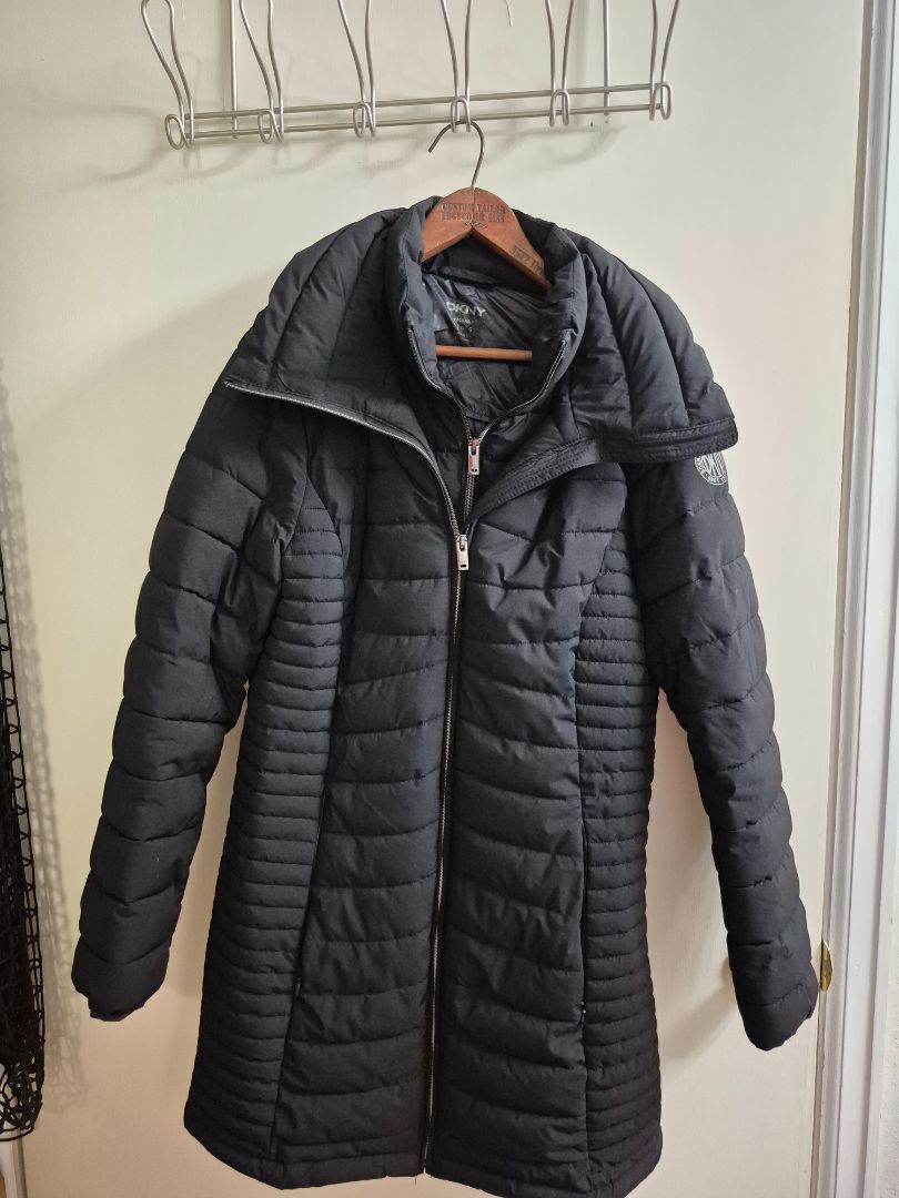 Black DKNY Long Packable Puffer Jacket, L