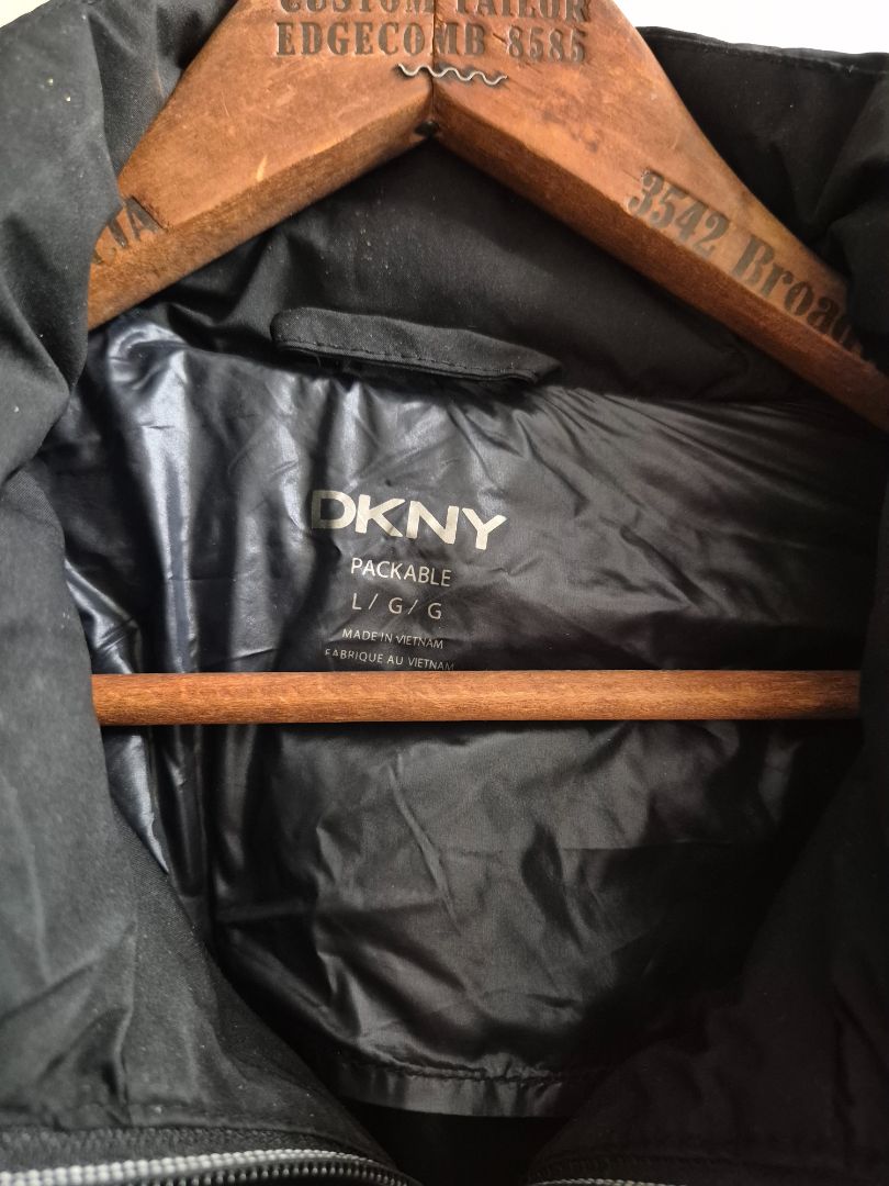 Black DKNY Long Packable Puffer Jacket, L