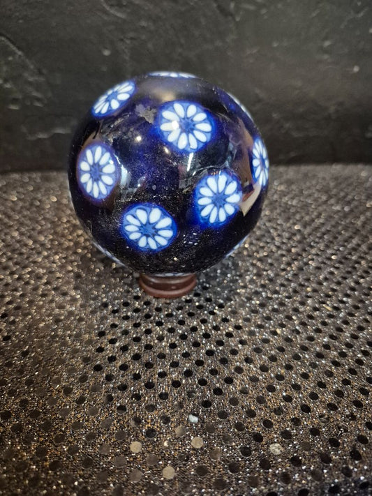 Cobalt Blue w/Daisies  Porcelain Carpet Ball, 3"