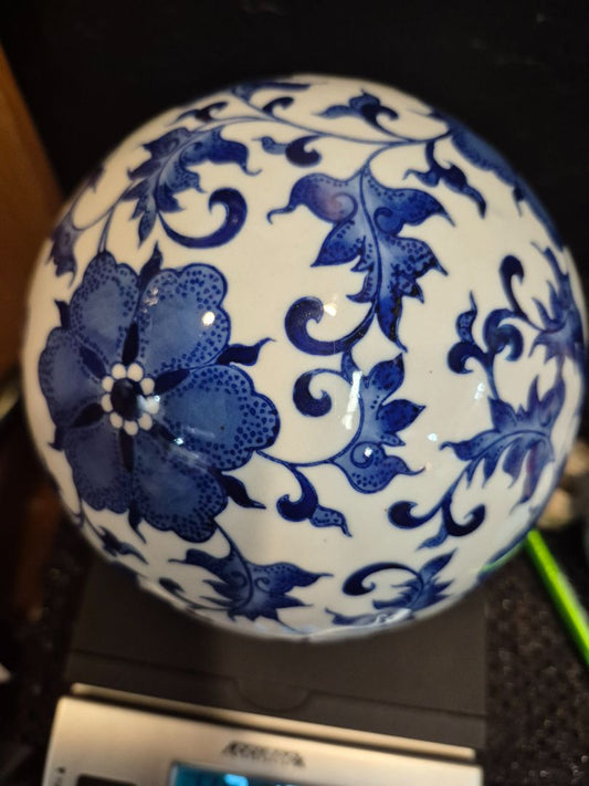 White w/Cobalt Blue  Porcelain Orb, 6"