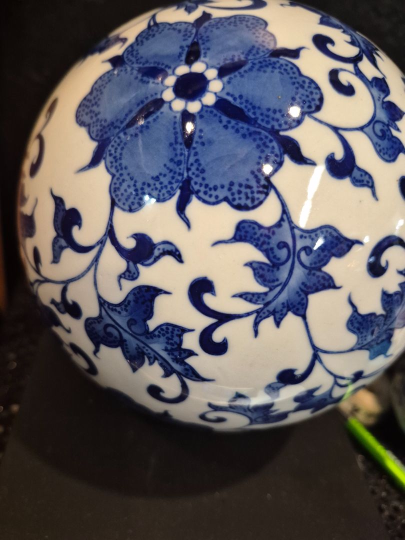 White w/Cobalt Blue  Porcelain Orb, 6"