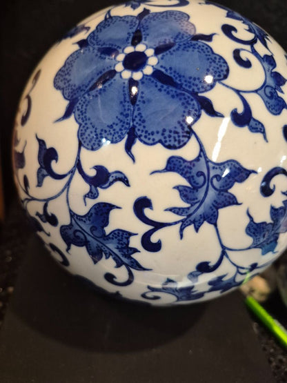 White w/Cobalt Blue  Porcelain Orb, 6"