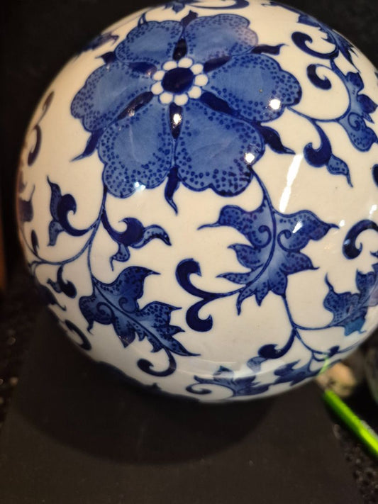 White w/Cobalt Blue  Porcelain Orb, 6"