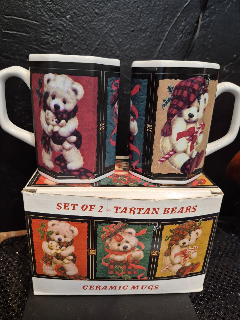 Giftco Tartan Bears Christmas Teddy Mug Gift Set, 8 oz