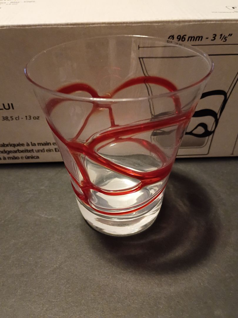 Bormioli Handmade Red stripe glasses NIB