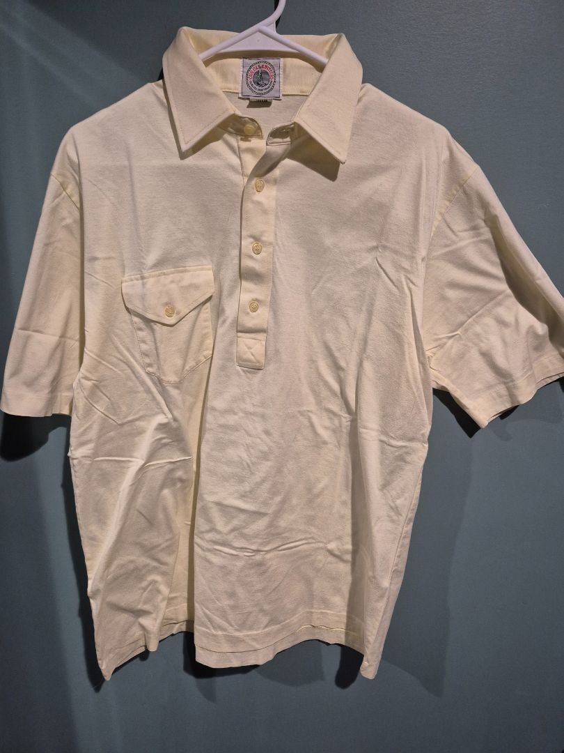 Yellow Cape Isle Knitters Short Sleeve Button Shirt, L