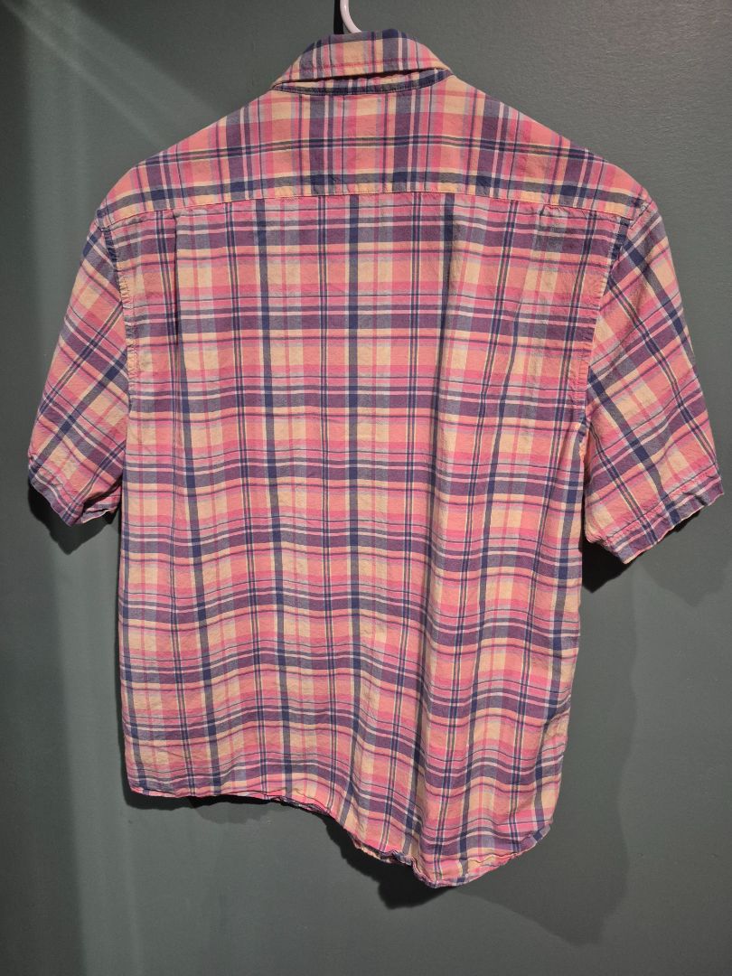 Pink Plaid Tailor Vintage Short Sleeve Button Shirt, L