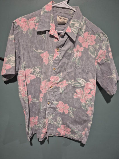 Grey/Pink Cooke Street Honolulu Hawaiian Shirt, L