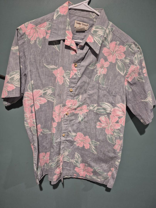 Grey/Pink Cooke Street Honolulu Hawaiian Shirt, L