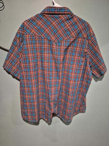 Red/Blue Plaid Wrangler Short Sleeve Snap Down Shirt, 2 XL