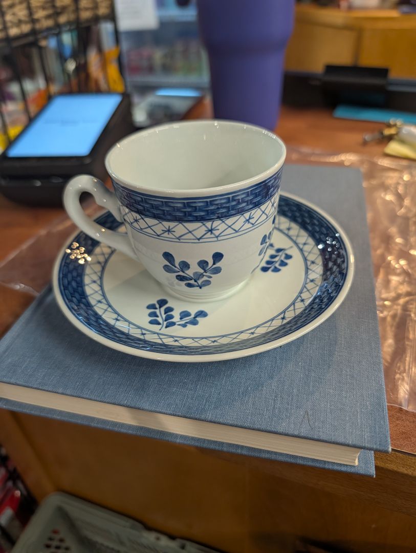Royal Copenhagen Denmark Handpainted Tranquebar Blue Fajance Tea Cup & Saucer