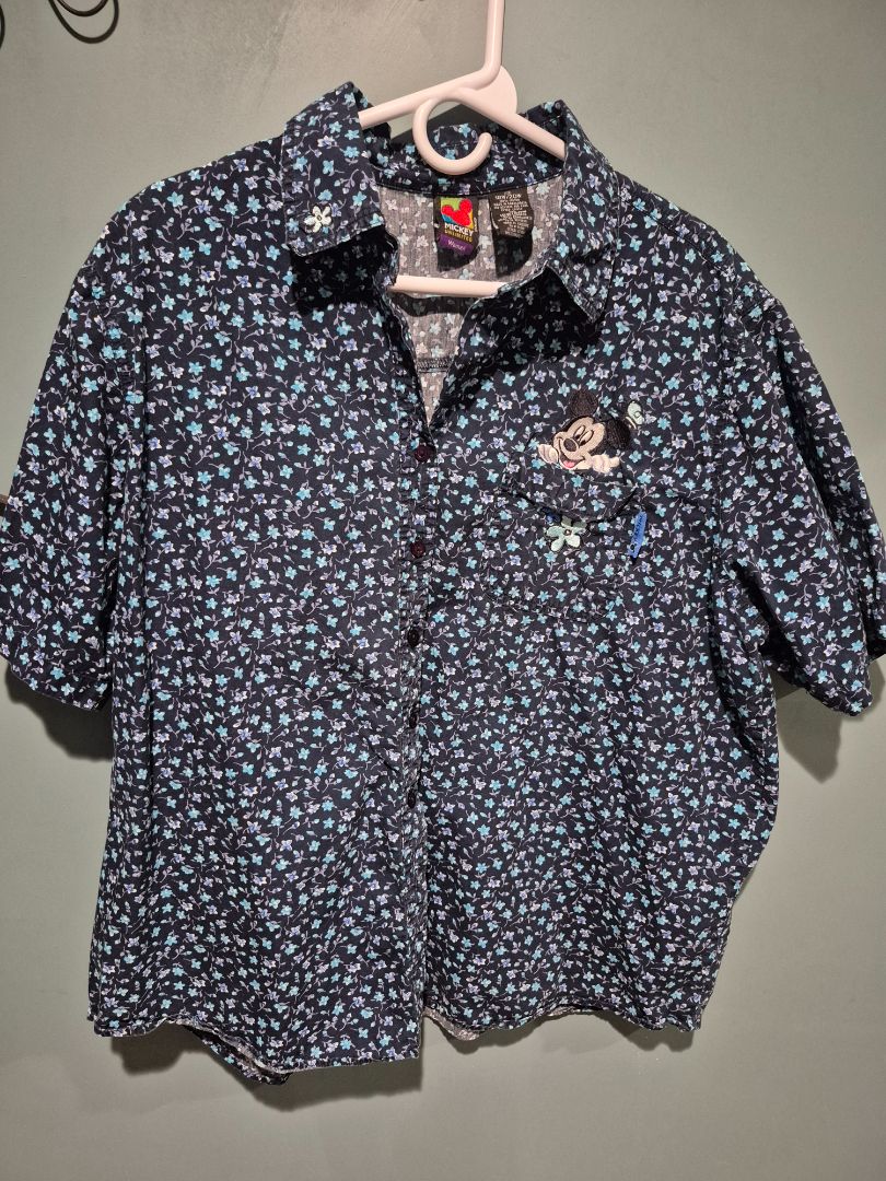 Navy w/Blue Flowers Mickey Unlimited Short Sleeve Shirt, 18W