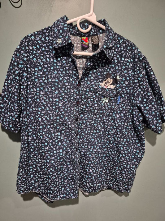 Navy w/Blue Flowers Mickey Unlimited Short Sleeve Shirt, 18W