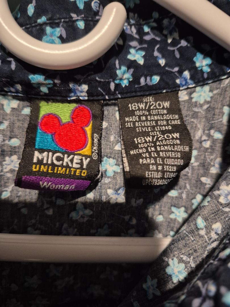 Navy w/Blue Flowers Mickey Unlimited Short Sleeve Shirt, 18W