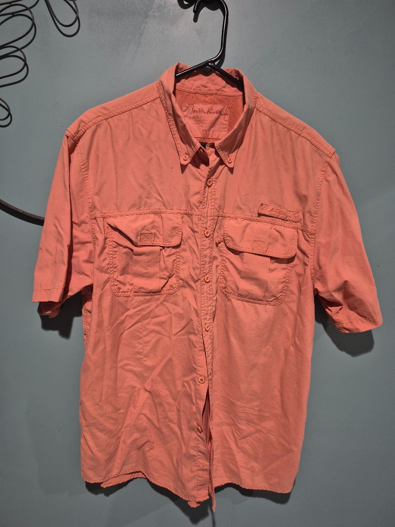 Salmon North River Short Sleeve Button Shirt, L