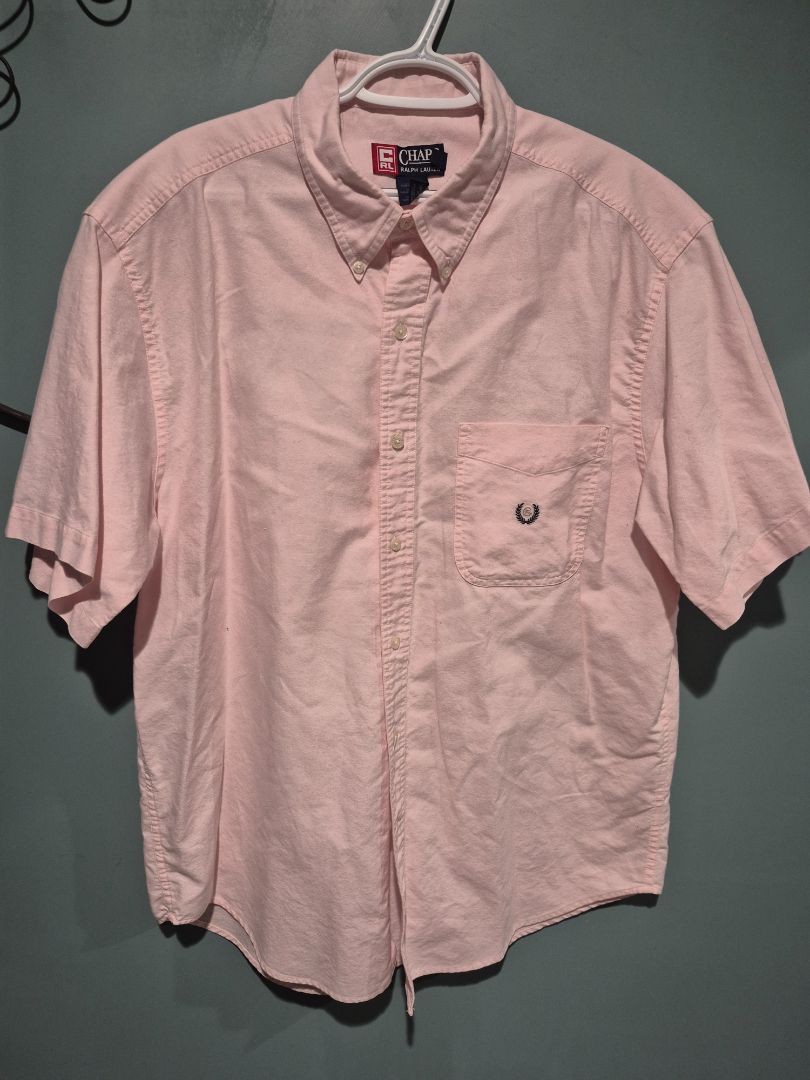Pink Chaps Short Sleeve Button Shirt, L