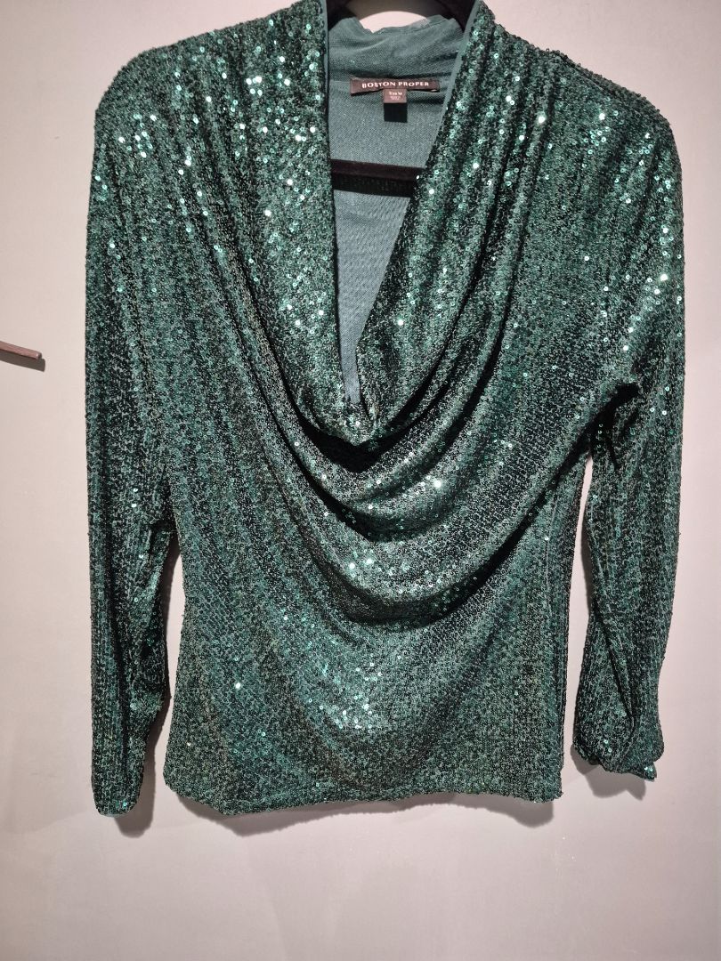 Green Boston Proper Sequined Shirt, M