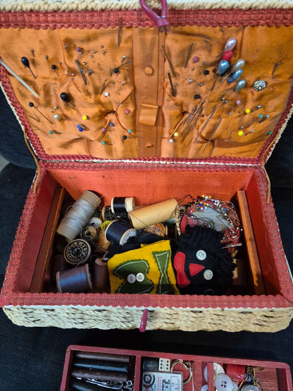 Vintage Sewing Box, Wicker, 11.5" × 7"