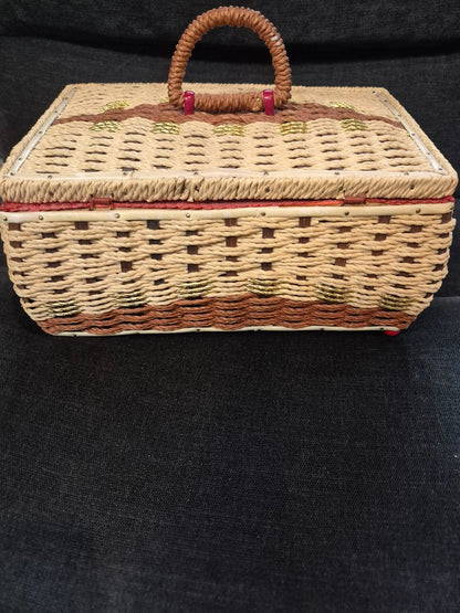 Vintage Sewing Box, Wicker, 11.5" × 7"