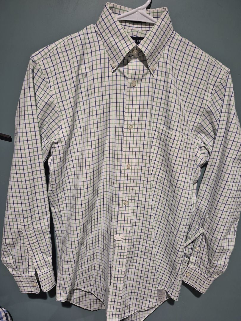 Lands' End Long Sleeve Button Shirt, 14 1/2 - 32, white, blue,