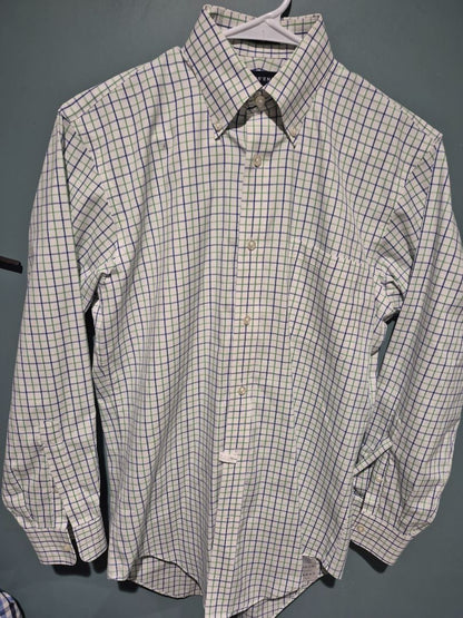 Lands' End Long Sleeve Button Shirt, 14 1/2 - 32, white, blue,