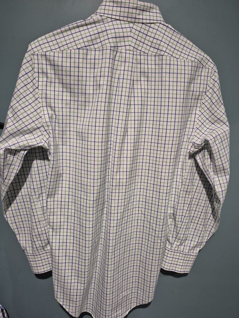 Lands' End Long Sleeve Button Shirt, 14 1/2 - 32, white, blue,