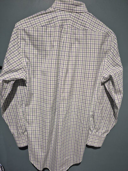 Lands' End Long Sleeve Button Shirt, 14 1/2 - 32, white, blue,