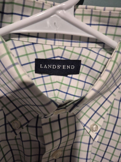 Lands' End Long Sleeve Button Shirt, 14 1/2 - 32, white, blue,