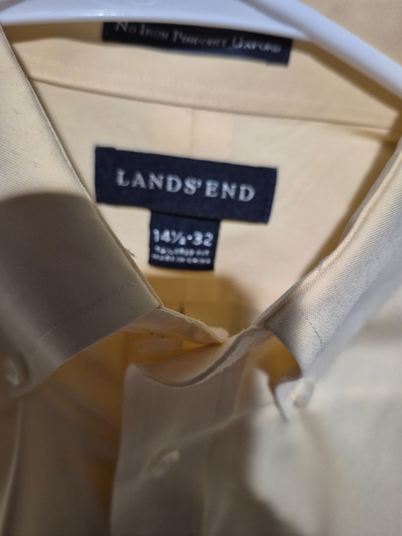 Yellow Lands' End Long Sleeve Button Shirt, 14 1/2 - 32