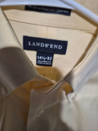 Yellow Lands' End Long Sleeve Button Shirt, 14 1/2 - 32