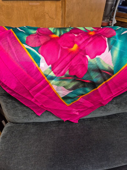 Oscar DeLa Renta Scarf, 35" × 34", Pink & Green Floral