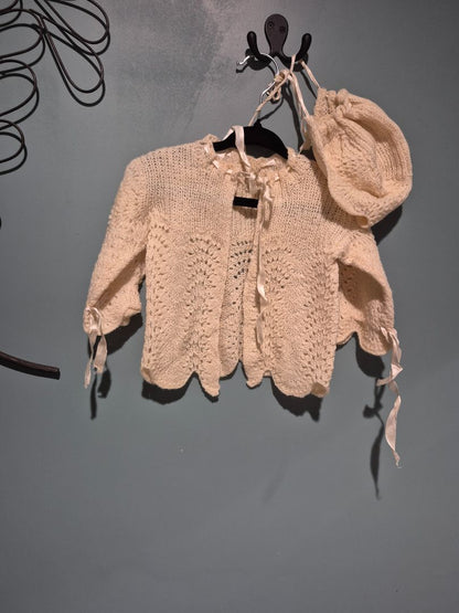 Ivory  Vintage Baby Cardigan w/Hat