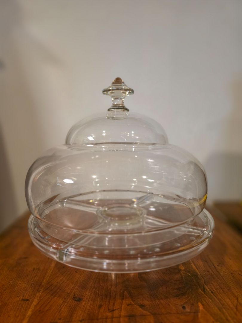 Vintage cake stand with lid, 12" dia