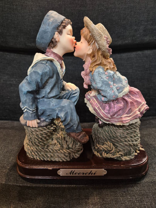 Meerchi Sailor boy & girl kissing on rope seats, 7" x 8"