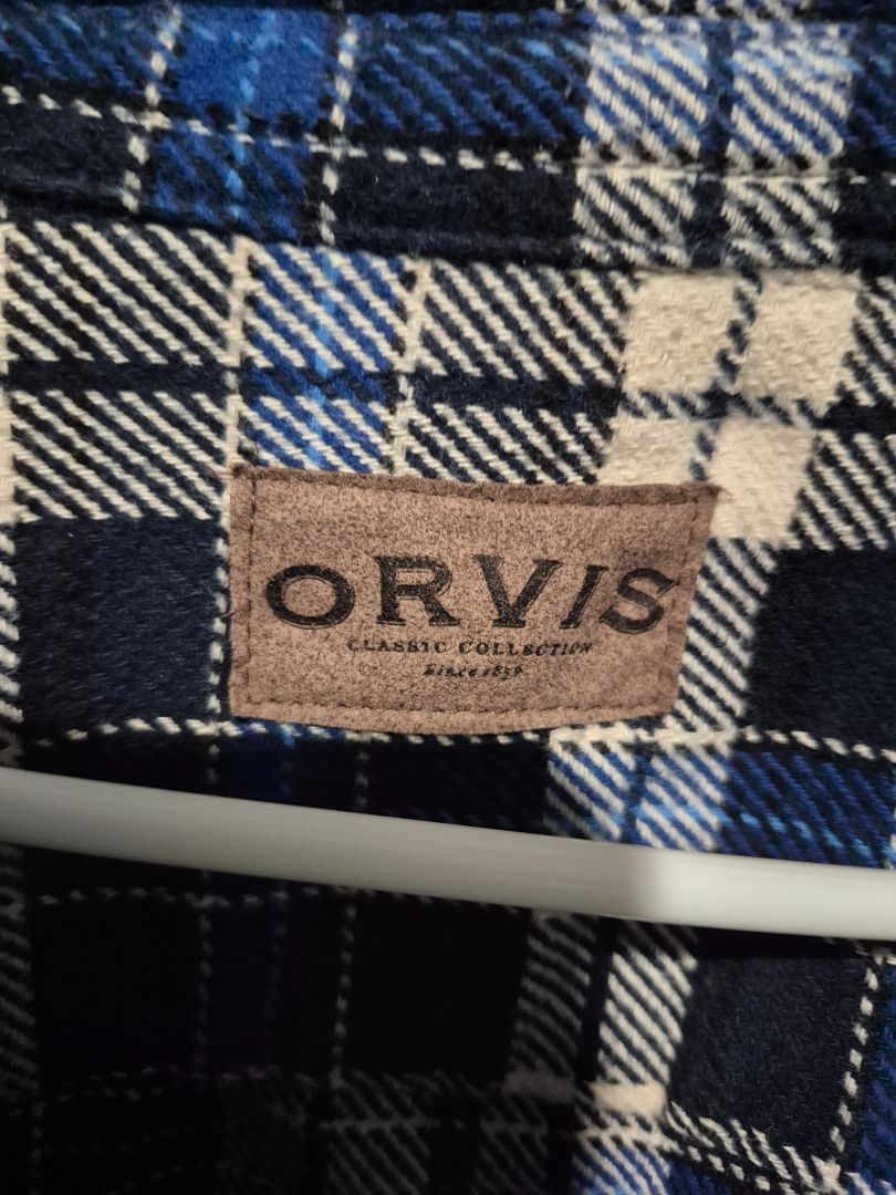Blue & White Plaid Orvis Button Down Shirt, LG