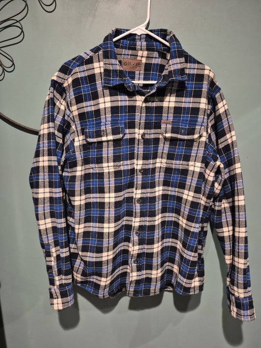 Blue & White Plaid Orvis Button Down Shirt, LG