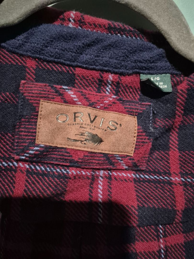 Red & Navy Plaid Orvis Button Down Shirt, LG