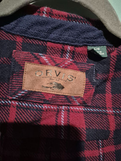 Red & Navy Plaid Orvis Button Down Shirt, LG
