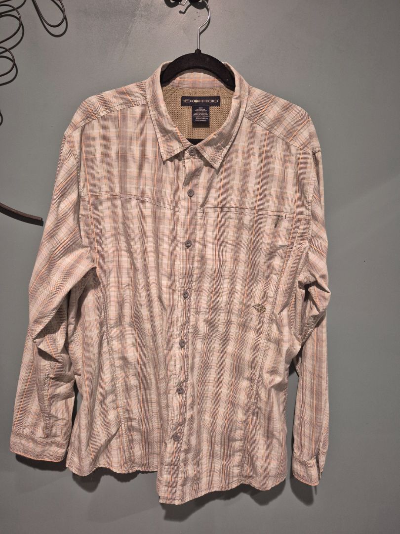 Green Plaid Exofficio Long Sleeve Button Shirt, XXL