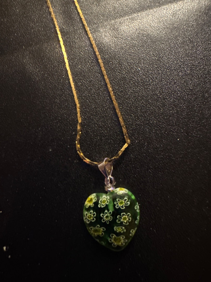 Green Flower Heart Necklace